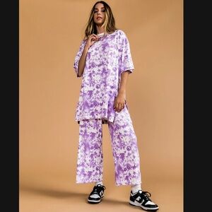 SOLD ✨ XL Dressed in Lala Lex Ribbed Tie Dye Playsuit. Purple + White Oversized